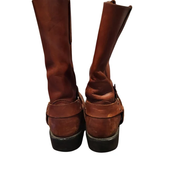 Los Altos Mens Brown Greasy Leather Motorcycle Square-Toe Cowboy Boots Size 9 - Picture 4 of 12